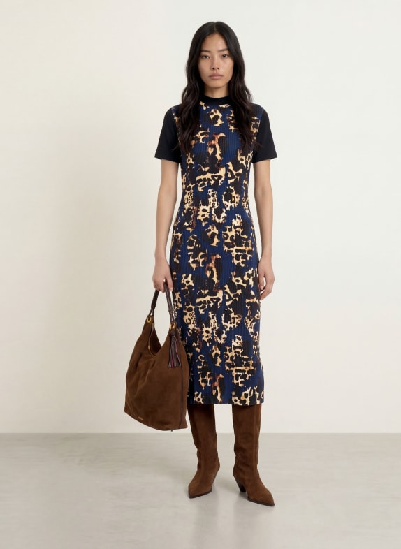 SPORTALM Plisseekleid im Materialmix DUNKELBLAU / CAMEL / SCHWARZ