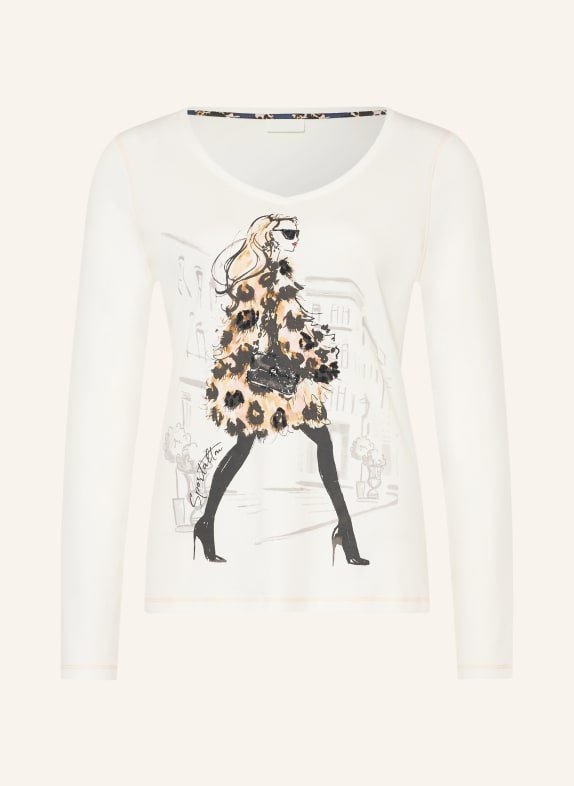 SPORTALM Longsleeve met pailletten WIT / CAMEL / ZWART