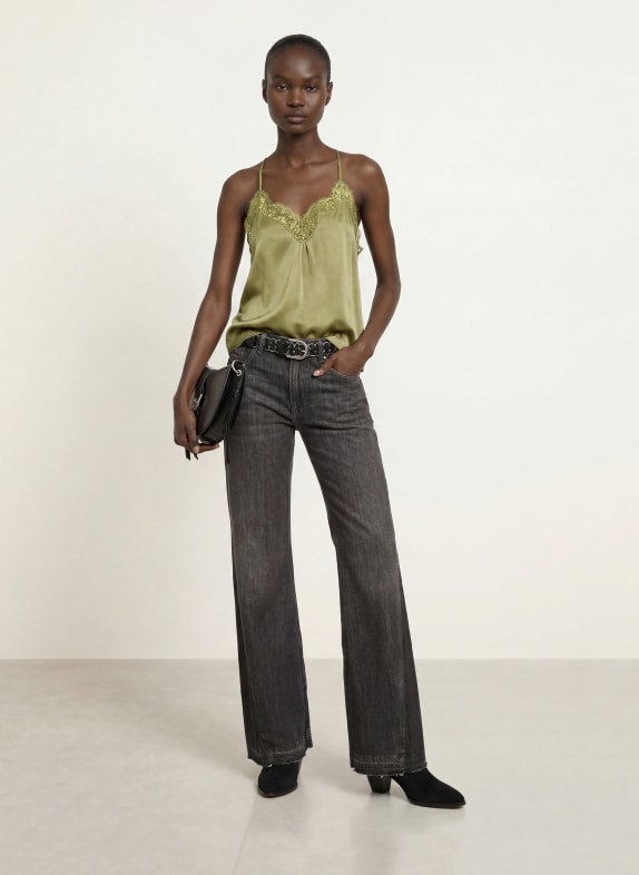 ba&sh Satinbluse CORINA med blonder OLIVEN