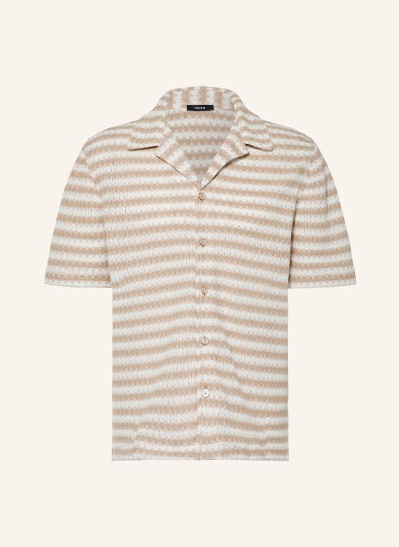 REISS ISLAND Comfort Fit Resort Shirt WHITE / BEIGE