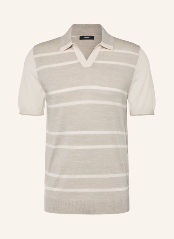 REISS MILES Knit polo shirt Made of Merino Wool BEIGE / CREAM