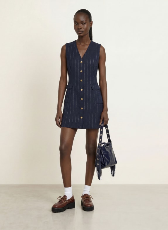 maje Kleid DUNKELBLAU / WEISS