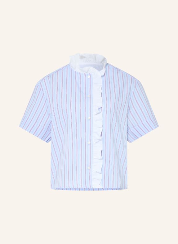 CLAUDIE PIERLOT Bluse mit Rüschen HELLBLAU / DUNKELLILA / WEISS