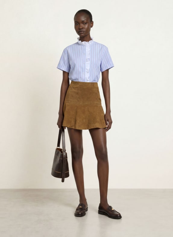 CLAUDIE PIERLOT Bluse mit Rüschen HELLBLAU / DUNKELLILA / WEISS