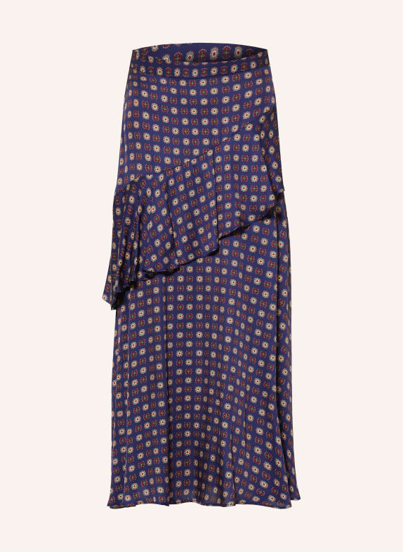CLAUDIE PIERLOT Satinrock mit Volants DUNKELBLAU / BEIGE / DUNKELROT