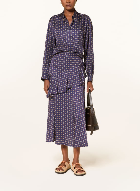 CLAUDIE PIERLOT Satinrock mit Volants DUNKELBLAU / BEIGE / DUNKELROT