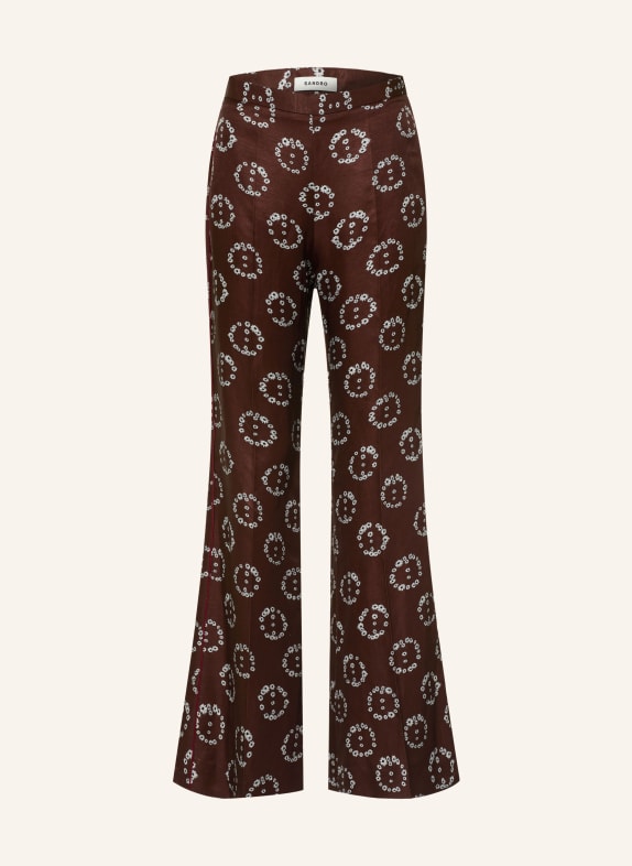 SANDRO Spodnie bootcut CIEMNOBRĄZOWY / BIAŁY