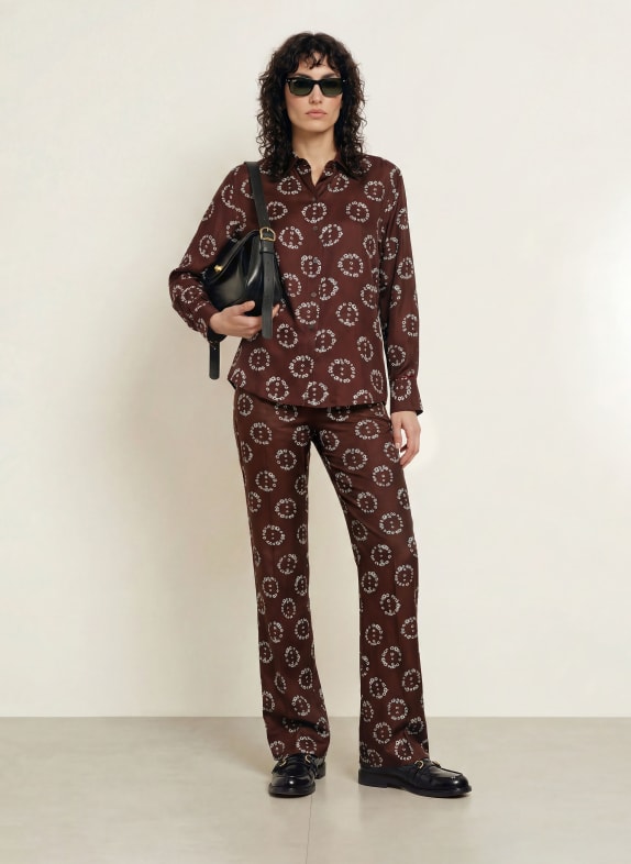 SANDRO Bootcut-Hose DUNKELBRAUN / WEISS