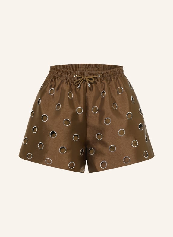 SANDRO Satinshorts mit Cut-outs und Schmucksteinen BRAUN