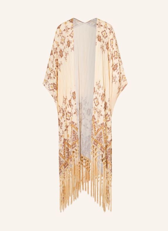 ba&sh Poncho ZELMA mit Glitzergarn und 3/4-Arm HELLGELB / BRAUN / DUNKELGELB