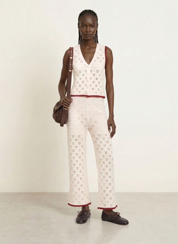 SANDRO Strickweste CREME / DUNKELROT