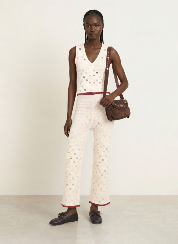 SANDRO Strickhose CREME / DUNKELROT