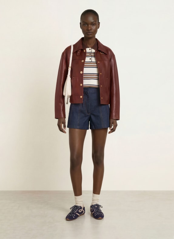 CLAUDIE PIERLOT Lederjacke DUNKELBRAUN
