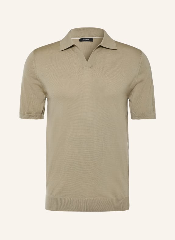 REISS DUCHIE Knit polo shirt made of merino wool OLIVE