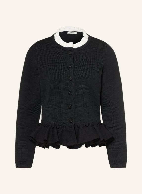 SANDRO Strickjacke mit abnehmbarem Kragen und Rüschen SCHWARZ / WEISS