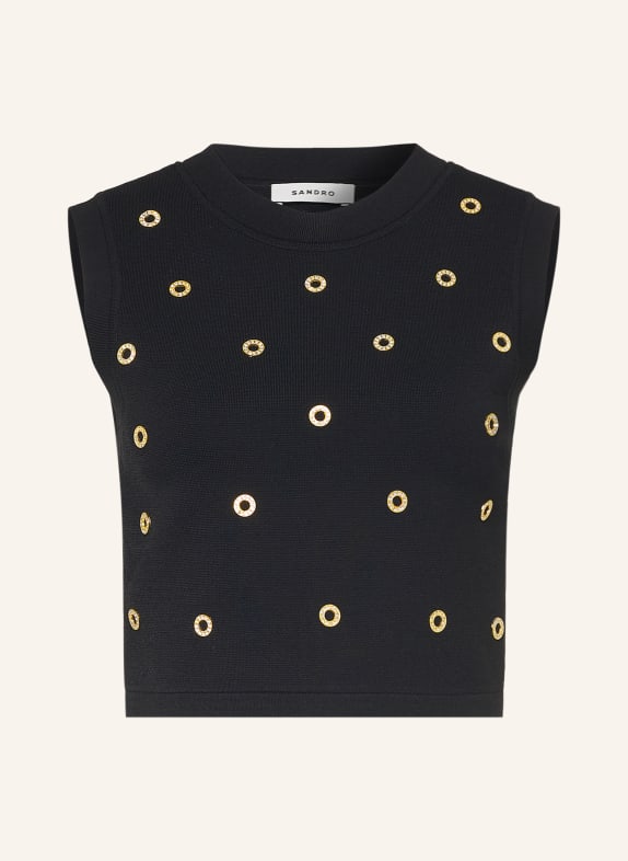 SANDRO Cropped-Top mit NIeten und Schmucksteinen SCHWARZ
