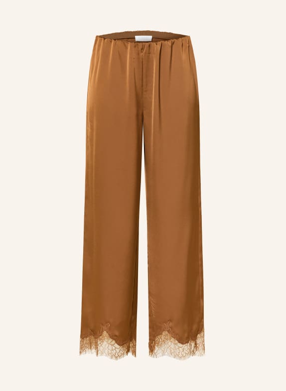 Rich & Royal Pantalon en satin avec dentelle MARRON