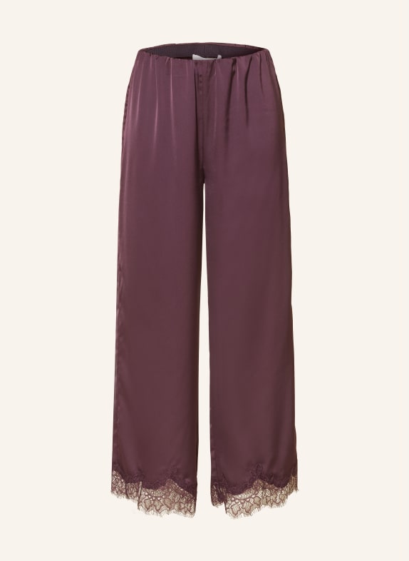 Rich & Royal Pantalon en satin avec dentelle ROUGE FONCÉ