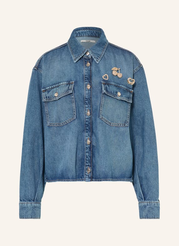 maje Jeansjacke mit Schmucksteinen und Schmuckperlen 0201 BLUE