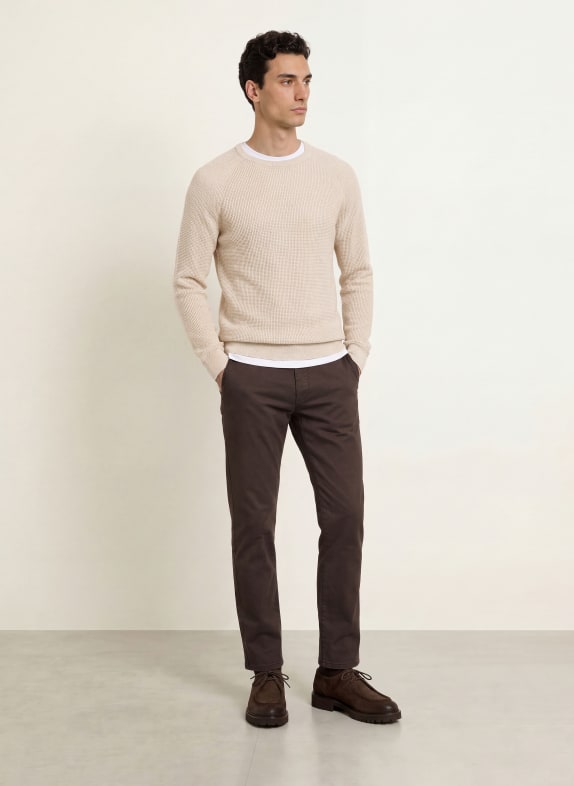 OLYMP Level Five-trøje i ren uld, body fit BEIGE