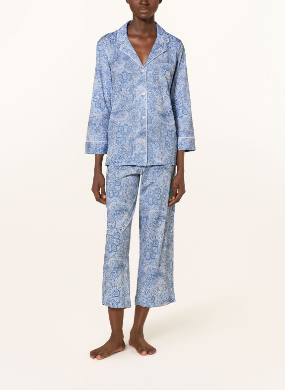 LAUREN RALPH LAUREN 3/4-Schlafanzug BLAU / HELLBLAU / WEISS