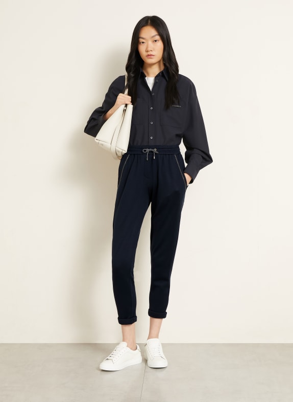 BRUNELLO CUCINELLI 7/8 trousers in jogger style with silk and beading DARK BLUE