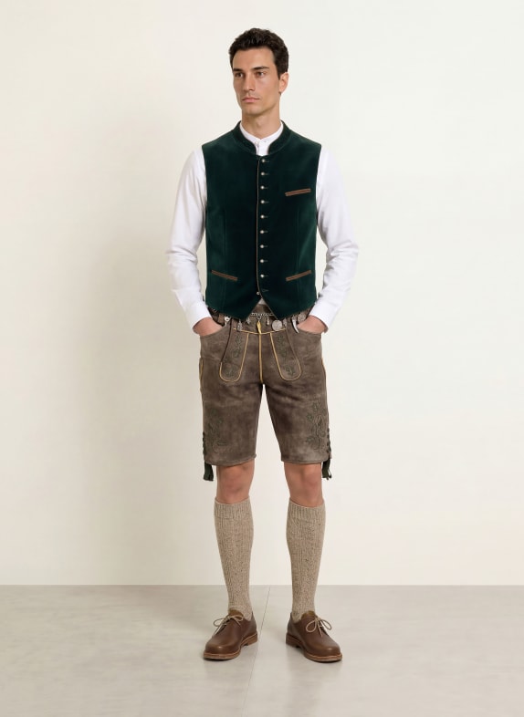 Hammerschmid Vestă tradițională ALBRECHT din catifea VERDE ÎNCHIS / MARO / NEGRU