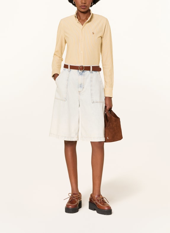 POLO RALPH LAUREN Shirt blouse made of piqué CAMEL / WHITE