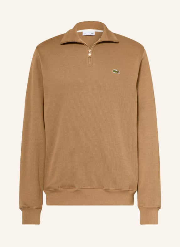 LACOSTE Half-zip sweater in sweatshirt fabric CAMEL