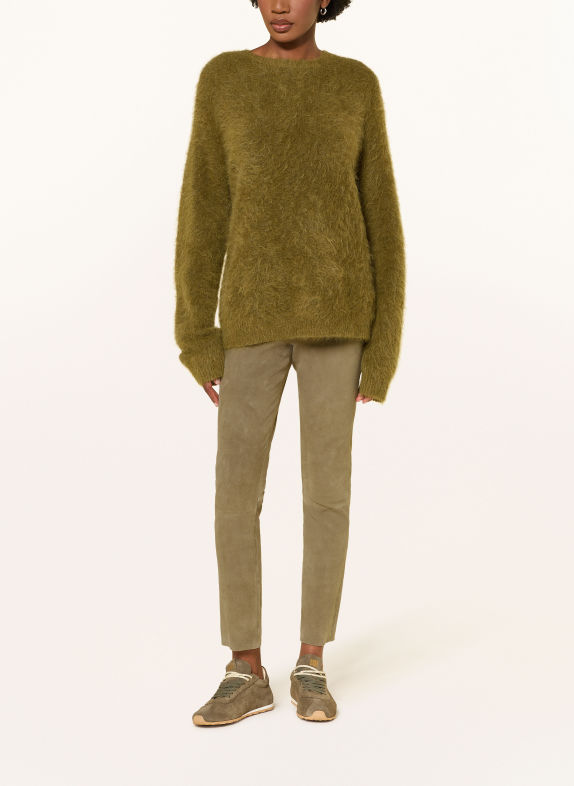RIANI pantalon en cuir OLIVE