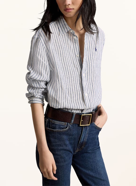 POLO RALPH LAUREN Shirt blouse made of linen DARK BLUE / WHITE