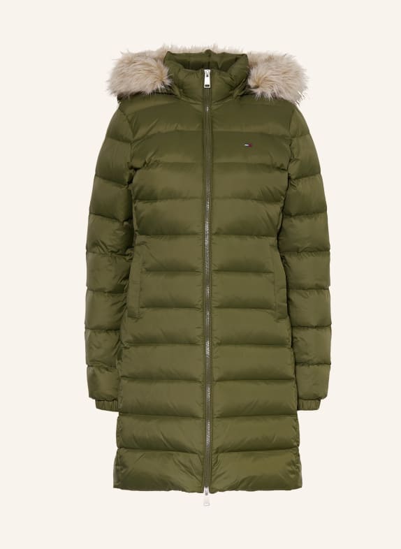 TOMMY JEANS Daunenmantel mit abnehmbarem Kunstfell KHAKI / HELLBRAUN