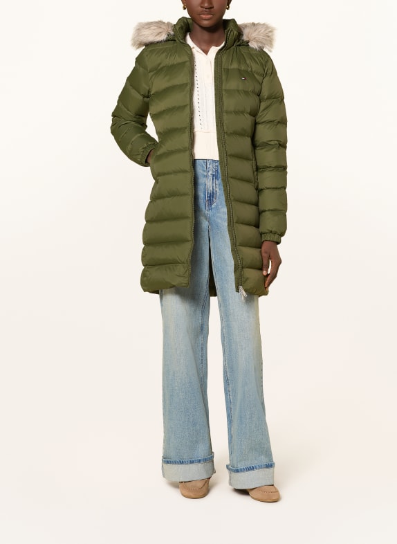 TOMMY JEANS Daunenmantel mit abnehmbarem Kunstfell KHAKI / HELLBRAUN