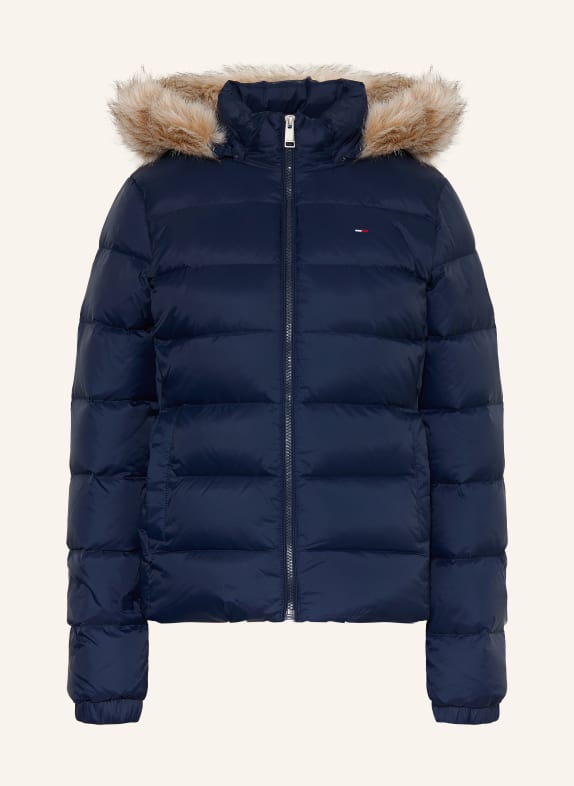 TOMMY JEANS Donsjack met afneembare kunstbontkraag DONKERBLAUW / LICHTBRUIN