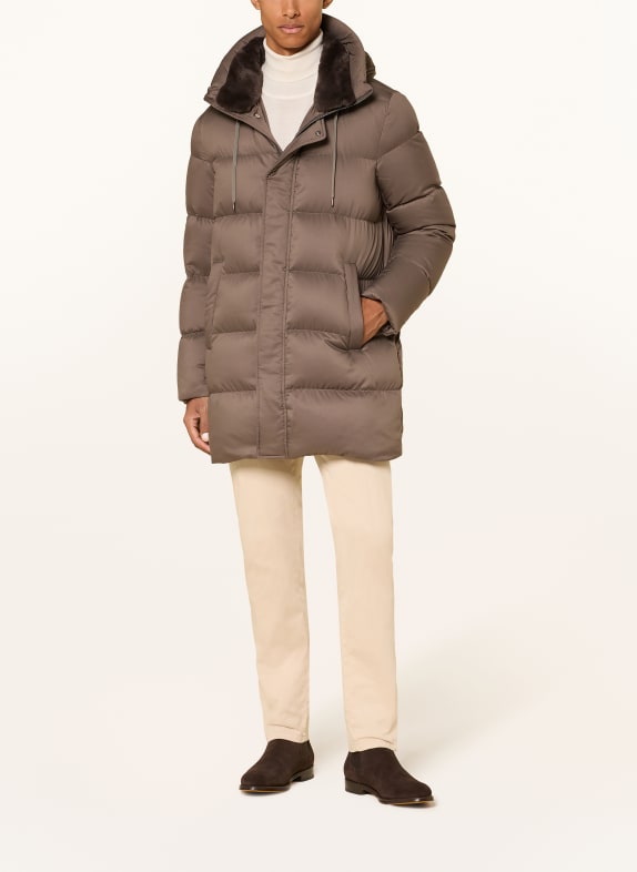 HERNO Donsjack met afneembare kunstbontkraag TAUPE