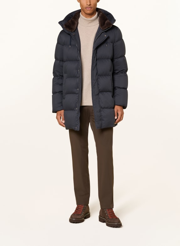 HERNO Donsjack met afneembare kunstbontkraag DONKERBLAUW / MARRON FONCÉ