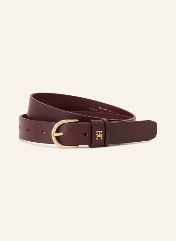 TOMMY HILFIGER Leather belt DARK RED / GOLD