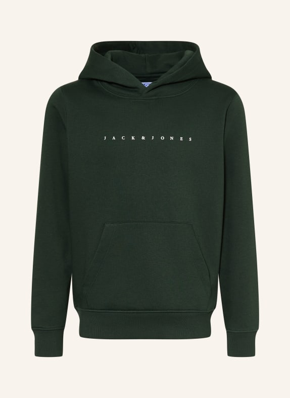 JACK&JONES Mikina s kapucí TMAVĚ ZELENÁ / BÍLÁ