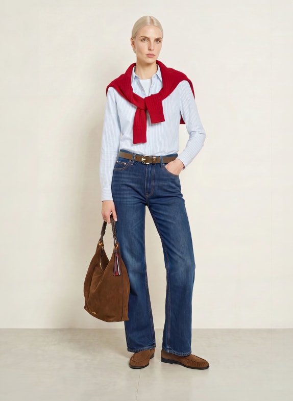 TOMMY HILFIGER Overhemdblouse van piqué WIT / LICHTBLAUW