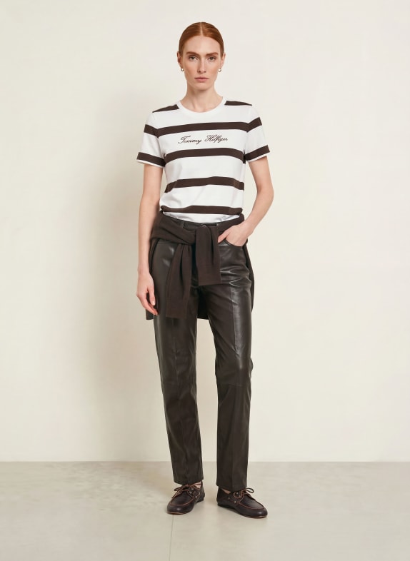TOMMY HILFIGER T-shirt ECRU / MARRON FONCÉ