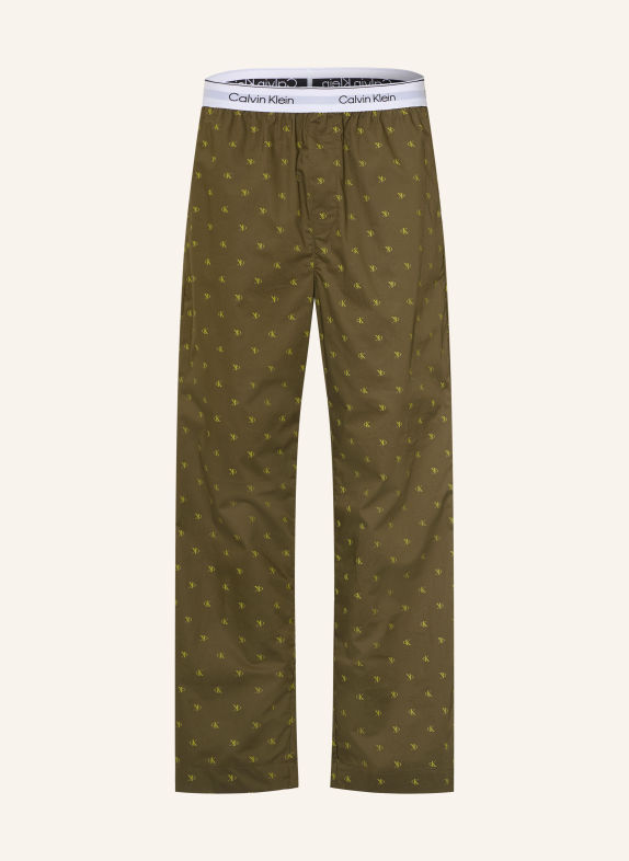 Calvin Klein Pajama pants COTTON POPLIN OLIVE / LIGHT GREEN / WHITE