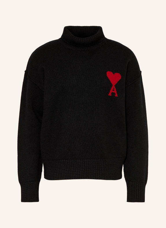 AMI PARIS Rollkragenpullover SCHWARZ / ROT