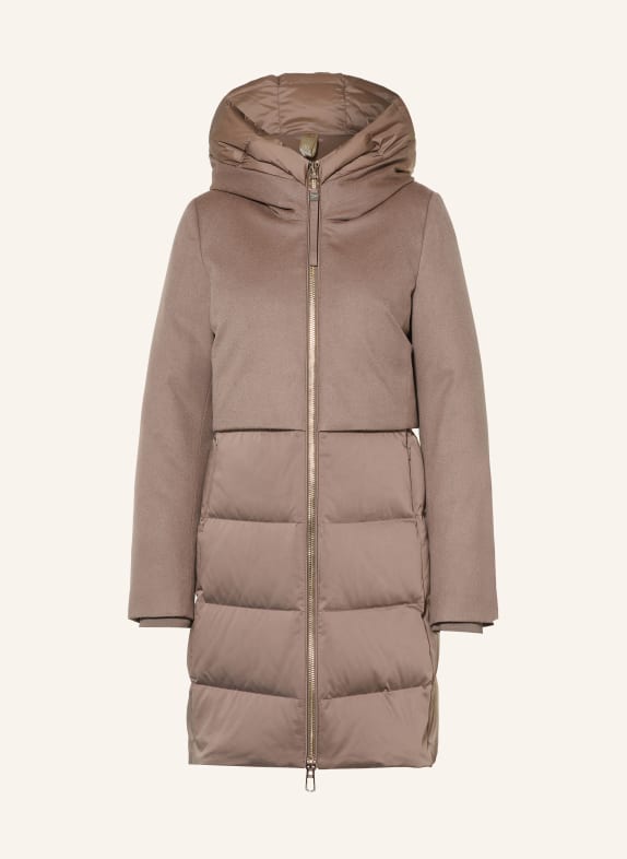 DUNO BALLON X down coat in mixed materials with detachable hood TAUPE
