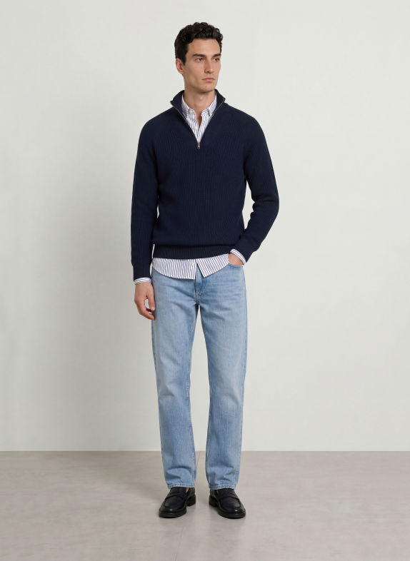 TOMMY HILFIGER Troyer TMAVĚ MODRÁ