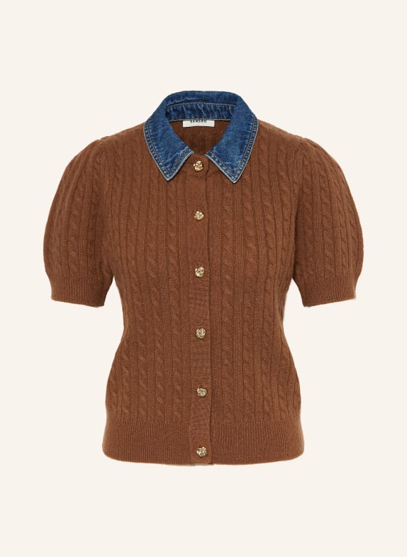 SANDRO Strickjacke mit abnehmbarem Kragen BRAUN / BLAU