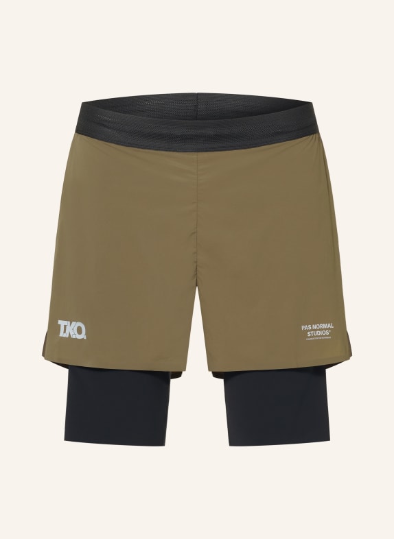 PAS NORMAL STUDIOS T.K.O. BALANCE 2-in-1 running shorts DARK BROWN / BLACK