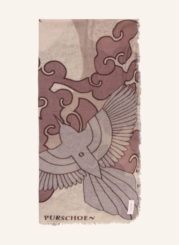 PURSCHOEN Cashmere scarf HIMMELSFLUG TAUPE / LIGHT BROWN / DUSKY PINK