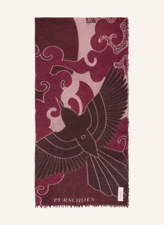 PURSCHOEN Cashmere scarf HIMMELSFLUG DARK RED / DUSKY PINK / TAUPE
