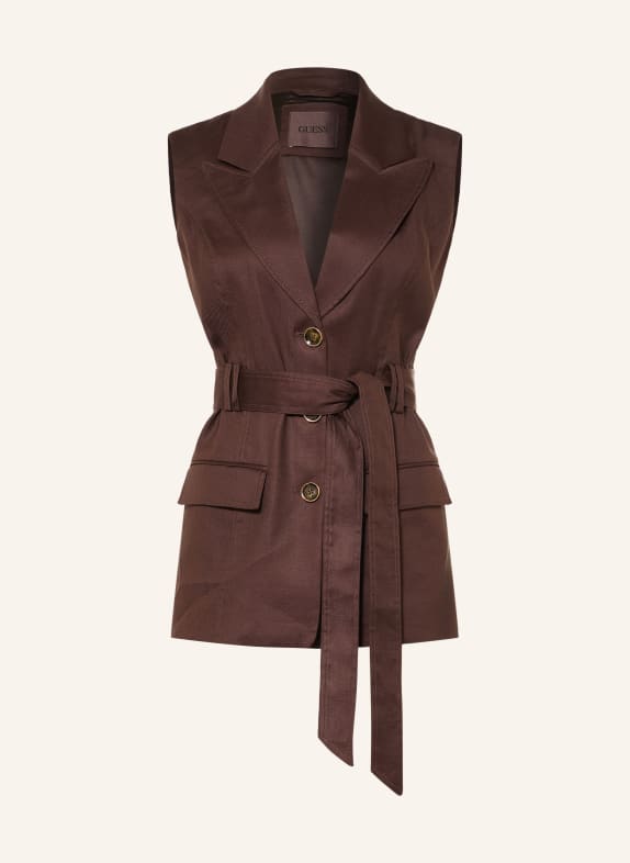 GUESS CARLA linen vest DARK BROWN