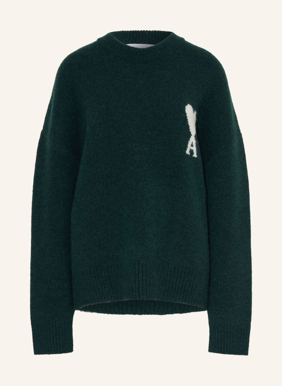 AMI PARIS Pullover mit Alpaka DUNKELGRÜN / WEISS